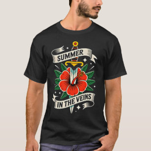 Floral Sword Emblem   Vibrant Hibiscus Summer T-Shirt
