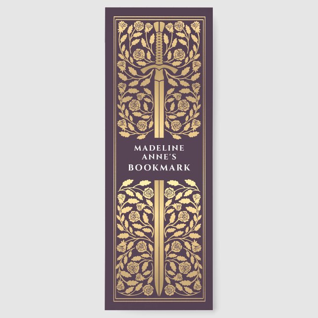 Floral Sword Medieval Fantasy Name Bookmarks (Front)