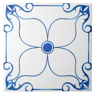 Floral Symmetry Mediterranean (Blue) Ceramic Tile