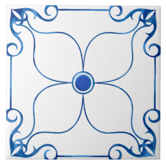 Floral Symmetry Mediterranean (Blue) Ceramic Tile