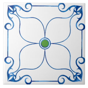 Floral Symmetry Mediterranean (Green) Ceramic Tile