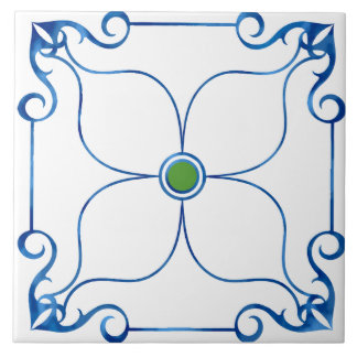 Floral Symmetry Mediterranean (Green) Ceramic Tile