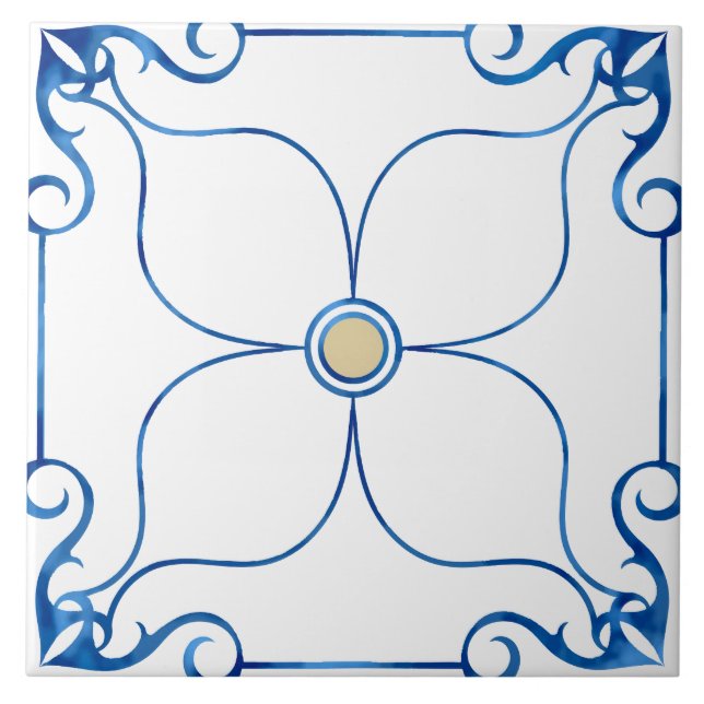 Floral Symmetry Mediterranean (Yellow Ceramic Tile (Front)