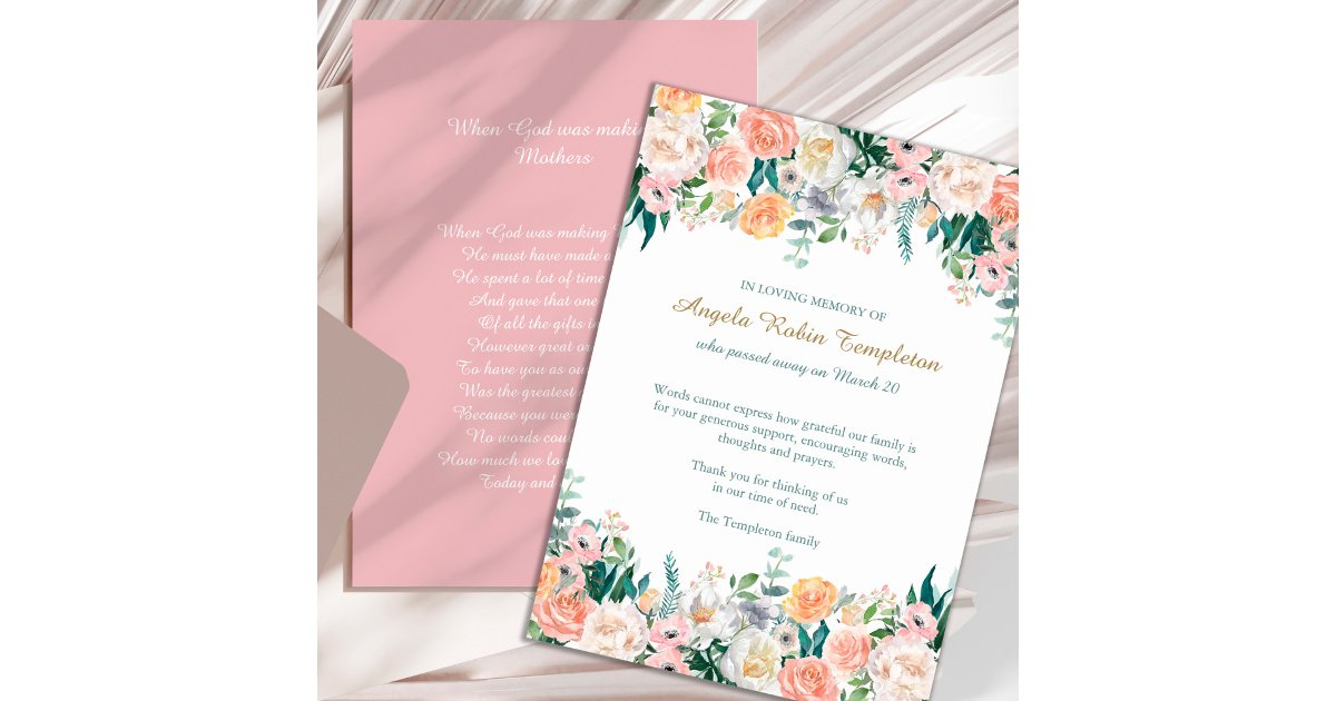 Floral Sympathy Elegant Funeral Thank You Card | Zazzle