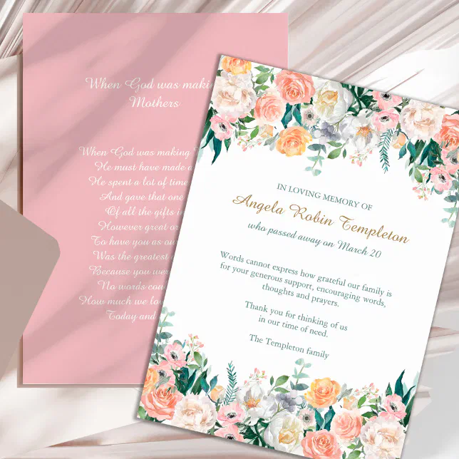 Floral Sympathy Elegant Funeral Thank You Card | Zazzle