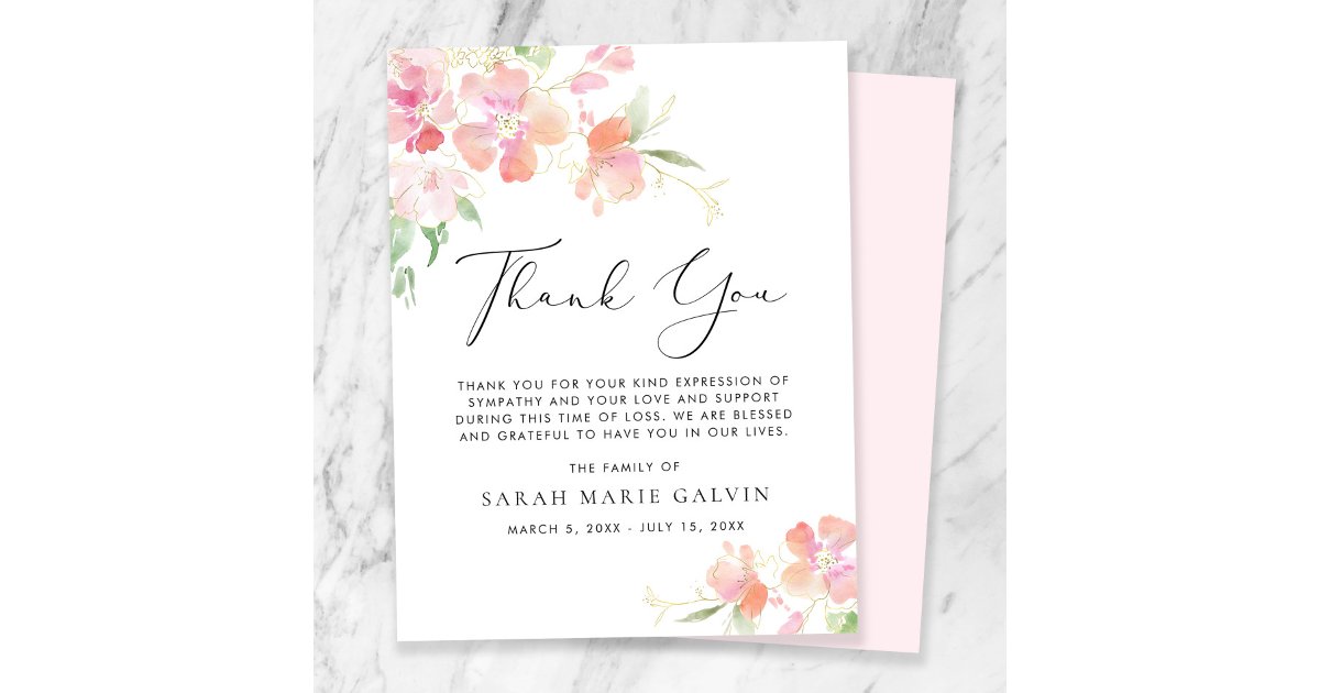 Floral Sympathy Funeral Thank You Card | Zazzle