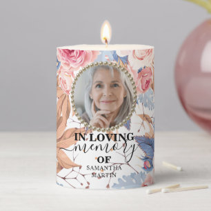 Floral Sympathy Remembrance Pillar Candle