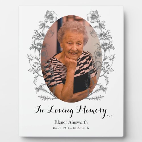 Floral Sympathy White Vintage Photo Memorial Plaque