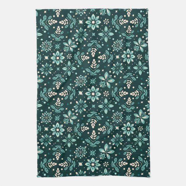 Floral Symphony Pattern Kitchen Towel (Vertical)