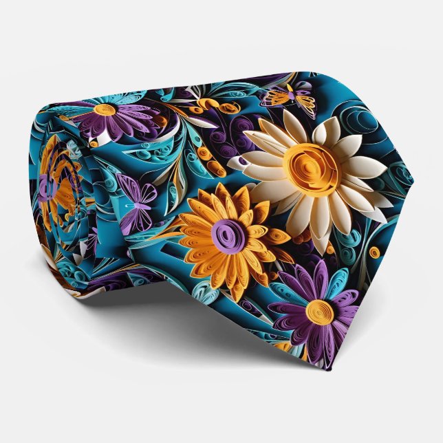 Floral Symphony Quilled Art Necktie (Rolled)