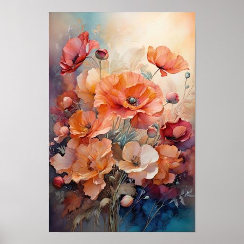 Floral Symphony _ Red Poppy Flowers Watercolor Art Poster