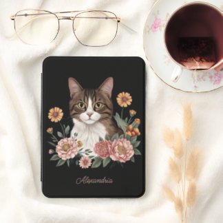 Floral Tabby Cat Monogram Kindle Cover