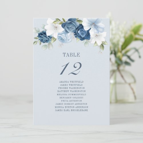 Floral Table Number 12 Dusty Blue Seating Chart