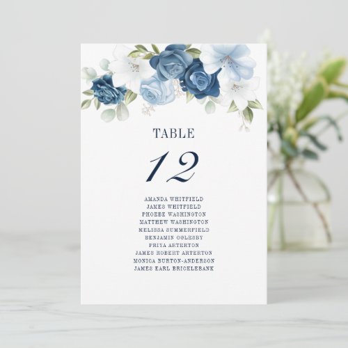 Floral Table Number 12 Dusty Blue Seating Chart