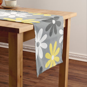 grey and yellow table runner