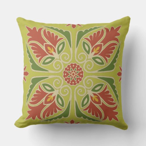 Floral Talavera Tile Outdoor Pillow