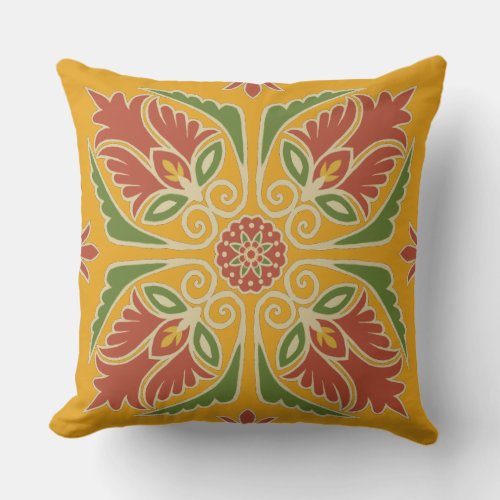 Floral Talavera Tile Outdoor Pillow