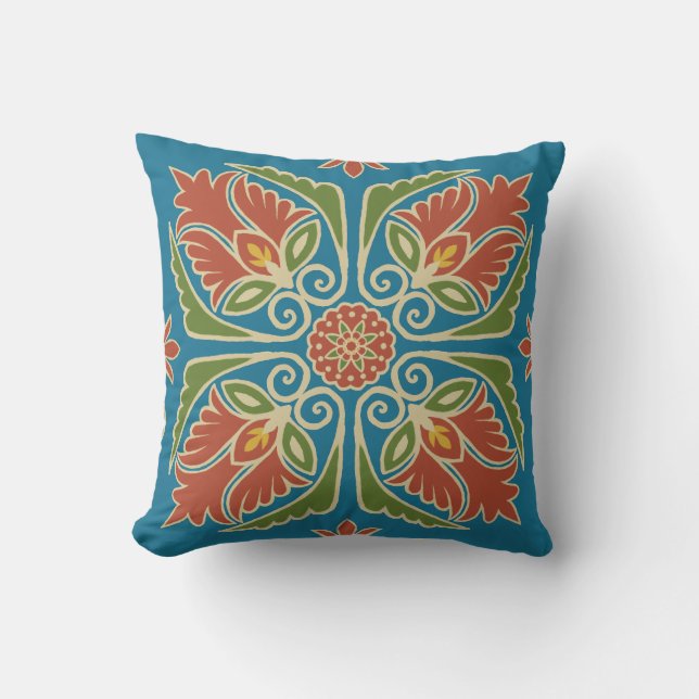 Floral Talavera Tile Outdoor Pillow (Front)