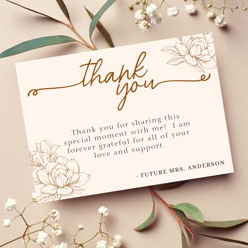 Floral Tan Brown Bridal Shower Thank You Card