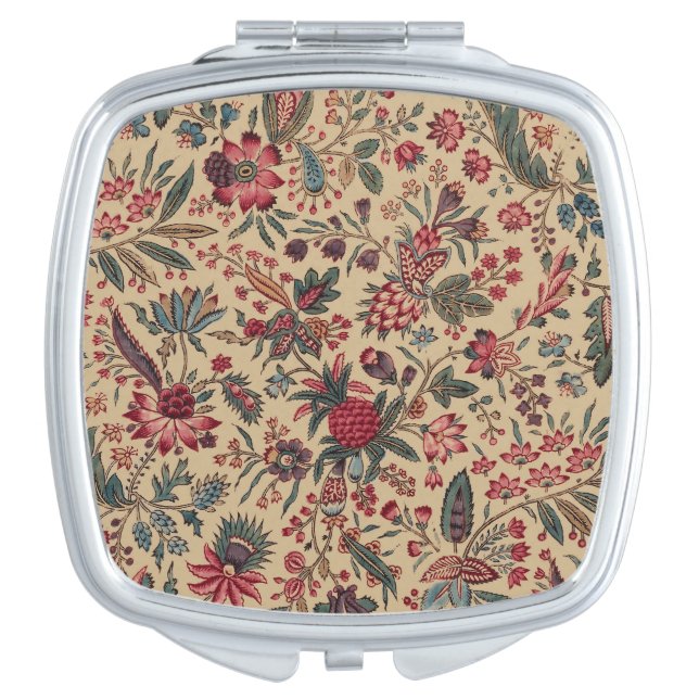 Floral Tapestry Needlework Flower Art Compact Mirror (Front)