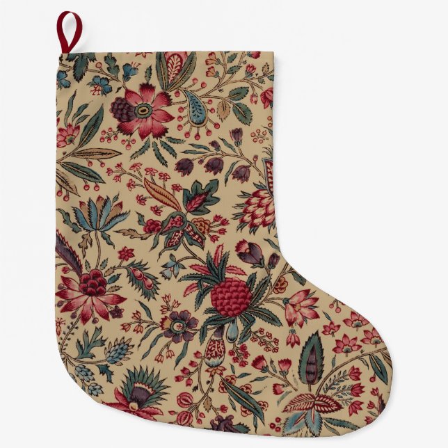 Floral Tapestry Needlework Flower Art Large Christmas Stocking (Front)