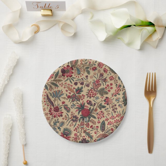 Floral Tapestry Needlework Flower Art Paper Plates (Wedding)