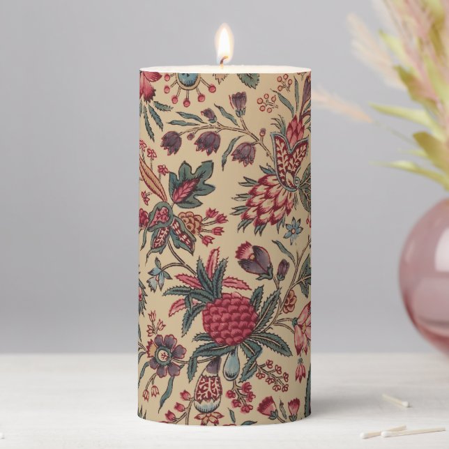 Floral Tapestry Needlework Flower Art Pillar Candle (In Situ)