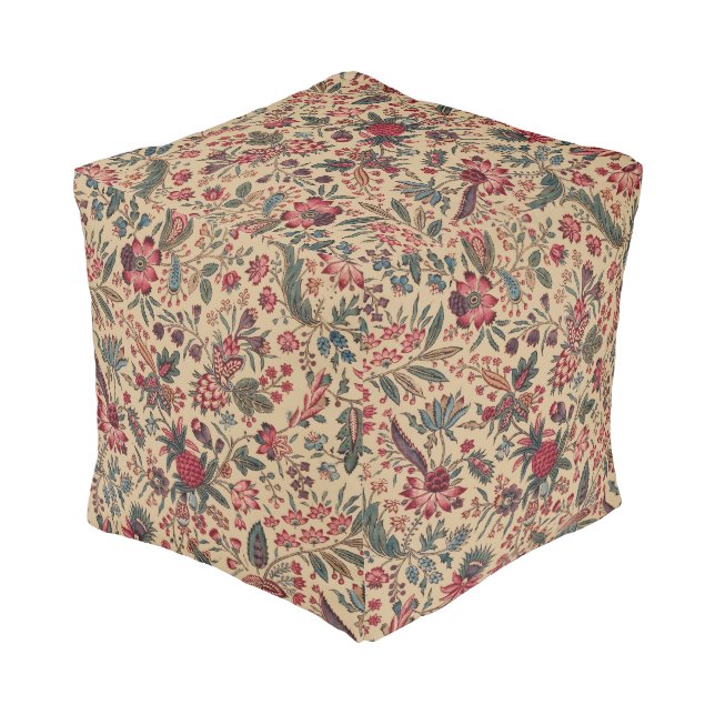 Floral Tapestry Needlework Flower Art Pouf (Angled Back)