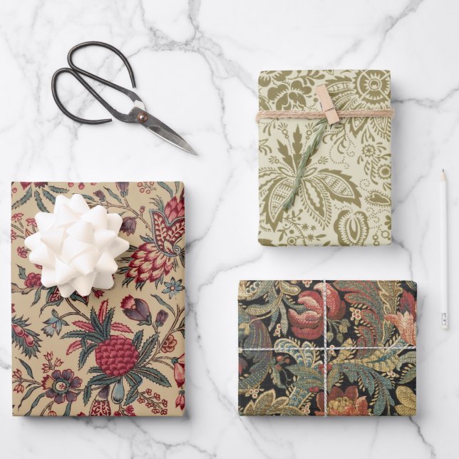 Floral Tapestry Needlework Flower Art Wrapping Paper Sheets (Front)