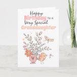 Floral tea bird chirping grandwishes card<br><div class="desc">The beautiful illustration of a hand drawn whimsical dusky pink tea filled with doodle spring flowers in orange, grey and orange that has a butterfly flying away from it and an adorable bird chirping hearts next to it. The words, changed tradition to a very special granddaughter (which may be to...</div>