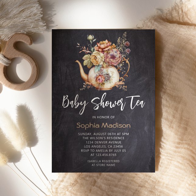 Floral Tea Chalkboard baby shower  Invitation (Creator Uploaded)