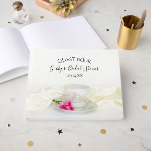 Floral Tea Cup and Pink Roses Bridal Shower Guest Book