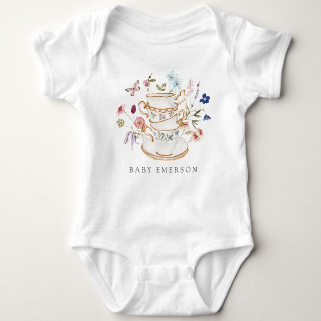 Floral Tea Cup Baby Bodysuit (Wildflower Floral Tea Cup Party Baby Bodysuit by Painted Paperie
)