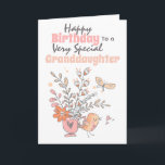 Floral tea cup bird chirping granddaughter wishes card<br><div class="desc">A beautiful illustration of a hand drawn whimsical dusky pink tea cup filled with doodle spring flowers in orange, grey and orange that have a butterfly flying away from it and an adorable bird chirping hearts next to it. The words, happy birthday to a very special granddaughter (which may be...</div>