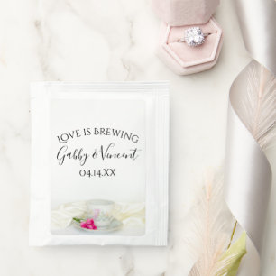 Floral Tea Cup Pink Roses Love is Brewing Wedding Bag Drink Mix