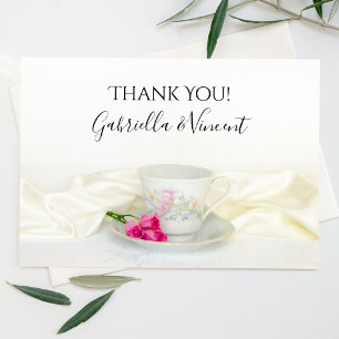 Floral Tea Cup Pink Roses Wedding Thank You Note