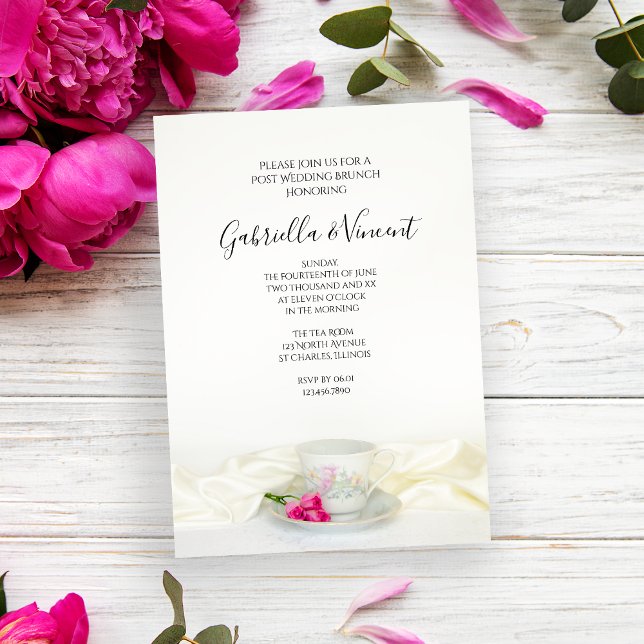 Floral Tea Cup with Pink Roses Post Wedding Brunch Invitation (Creator Uploaded)