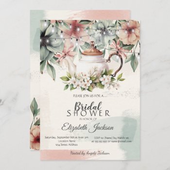 Floral Tea Cupbrush Stroke Bridal Shower Invitation by Biglibigli at Zazzle