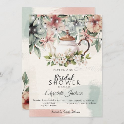 Floral Tea CupBrush Stroke Bridal Shower Invitation