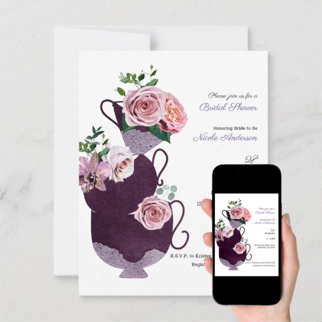 Floral Tea Cups Bridal Shower Party Invitation Zazzle