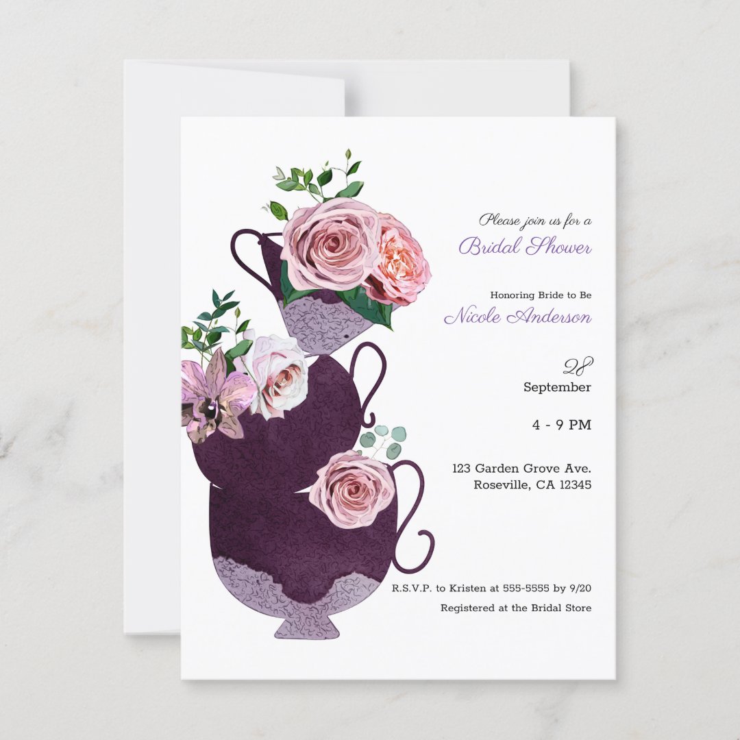 Floral Tea Cups Bridal Shower Party Invitation Zazzle