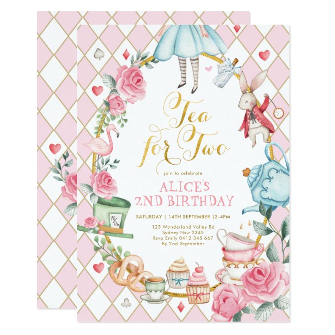 Floral Tea for Two Alice in Wonderland Birthday Invitation