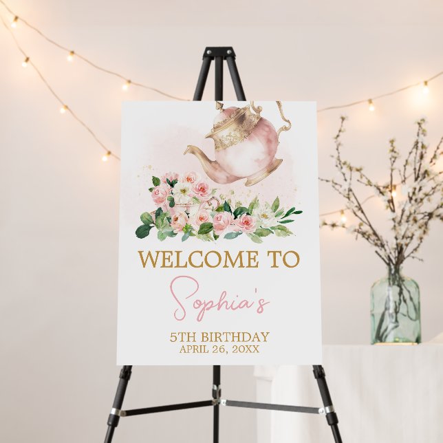 Floral Tea Garden Birthday Party Welcome Sign (In Situ (Stand))