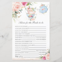 Floral Tea Party Advice for the Bride to Be Game
