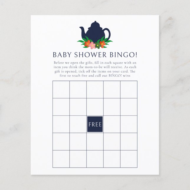 Floral Tea Party Baby Shower Bingo Game (Front)