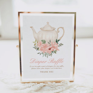 Floral Tea Party Baby Shower Diaper Raffle Sign