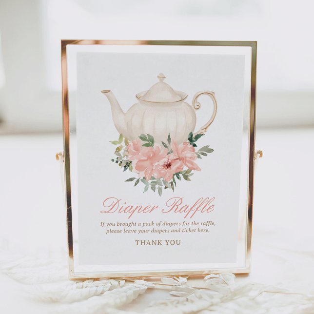 Floral Tea Party Baby Shower Diaper Raffle Sign (Creator Uploaded)