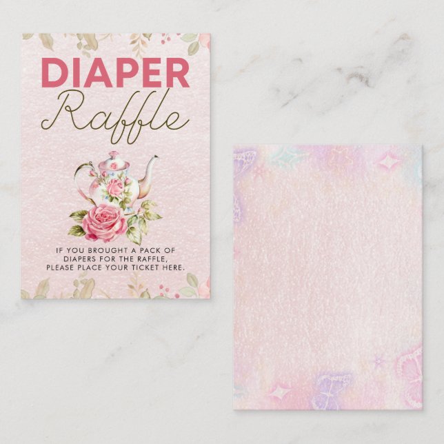 Floral Tea Party Baby Shower Diaper Raffle Sign Enclosure Card (Front/Back)