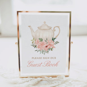 Floral Tea Party Baby Shower Guest Book Sign