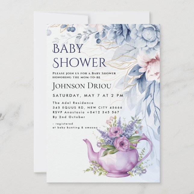 Floral Tea Party Baby Shower Invitation (Front)